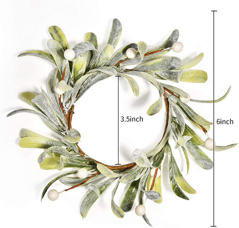 Feirui Pillar Candle Rings Set of 3, Frosted Mistletoe Wreaths with Pearl Accents,Christmas Holiday Parties and Home Decor