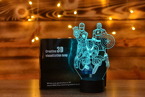 SERKYHOME 3D Illusion Night Lights for Kids with Remote Control 7 Colors Led Table Lamp (Marvel Heroes)