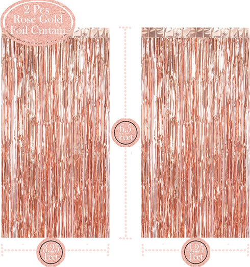 Rose Gold Party Decorations, Rose Gold Foil Fringe Curtain Backdrop, Rose Gold and White Balloons Set for Birthday, Graduation Party Decorations, New Years Eve Party Supplies 2022 Decorations