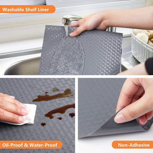 Shelf Liners for Kitchen Cabinets Refrigerator Liners Waterproof & Oil-Proof Kitchen Cupboard Liner Non-Slip Drawer Mats EVA Material Non Adhesive Fridge Liner for Shelves - Gray 11.8 x 59 Inches