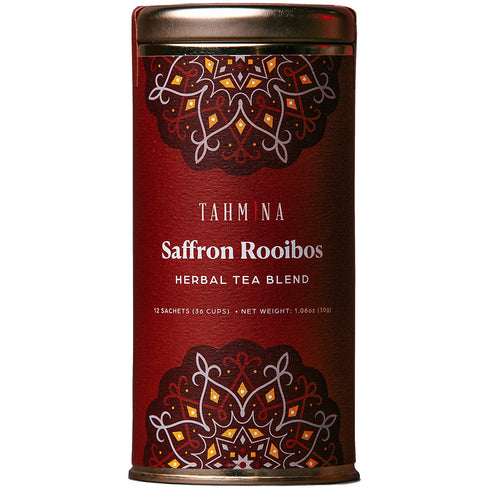 Tahmina Saffron Rooibos Tea: South African Herbal Tea Blend with Afghan Saffron, Decaffeinated Tea, 12 Biodegradable Pyramid Tea Bags, Makes 36 Cups of Tea (1 Pack)