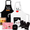 Mr and Mrs Aprons Kitchen Bundle - Includes Adjustable His and Her Aprons, Date night Cookbook, 2 Oven Mitts & 1 Pot Holder - Perfect Newlywed Gift for Bridal Shower, Housewarming & Weddings
