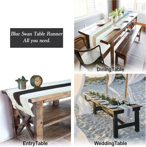 Blue Swan Table Runners 72 inches Long Coffee Table Runner, Woven Boho Table Runner for Dinning Table Decor, Macrame Table Runner for Farmhouse Table Decor, (Off-White/Light Brown, 12.5 x 72 inch)