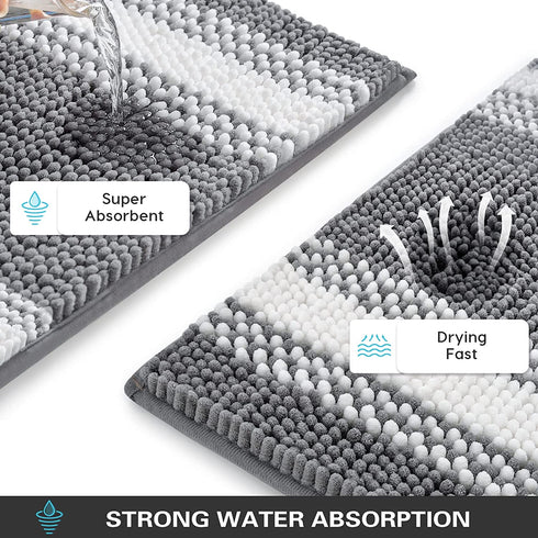 Bathroom Rugs Non Slip Gray, 20x32 Inches Bath Mats Rugs for Bathroom, Extra Thick Soft Absorbent Chenille Shaggy Bathroom Floor Mats, Machine Washable