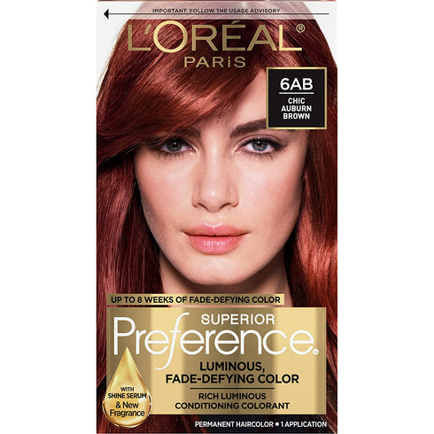 L'Oreal Paris Superior Preference Fade-Defying + Shine Permanent Hair Color, 6AB Chic Auburn Brown, Pack of 1, Hair Dye
