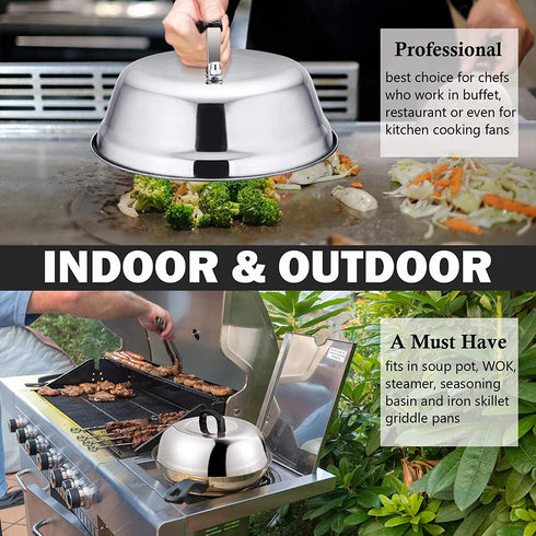 Cheese Melting Dome, HaSteeL 12In & 9In Heavy Duty Round Basting Steam Cover, Stainless Steel Griddle Grill Accessories for Flat Top BBQ Kitchen Cooking Indoor & Outdoor, Dishwasher Safe - (2Packs)