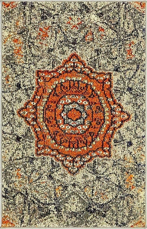 Unique Loom Vita Collection Modern Over-Dyed Center Medallion Vintage Area Rug, 2 ft (2 in) x 3 ft, Gray/Ivory