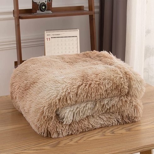 EMME Faux Fur Throw Blanket Fuzzy Soft and Plush Shaggy Fall Throw Blankets for Bed Long Fur Solid Warm Cozy Luxurious Fluffy Blanket for Sofa, Couch as Gift Home Decor (Throw, Tie Dye Beige)