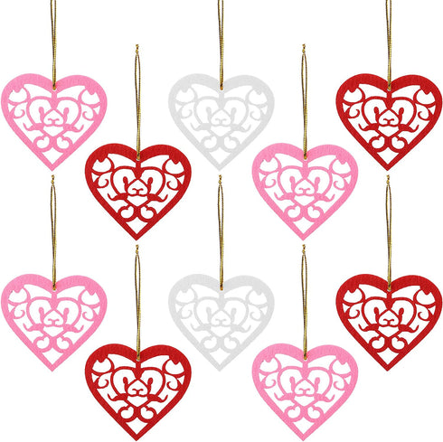 60 Pieces Valentine's Day Heart Shaped Decoration Felt Heart Hanging Ornament Red and Pink Heart Shaped Cutout Heart Tree Embellishment with Rope for Valentine Wedding Party Anniversary Home Decor