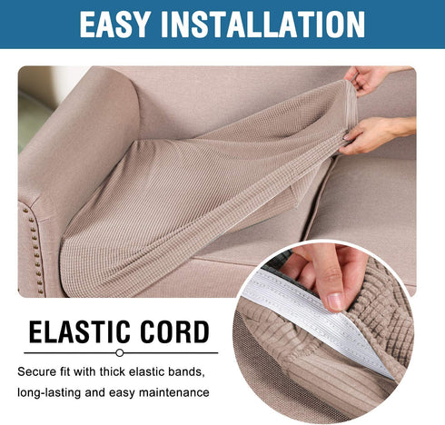 H.VERSAILTEX Super Stretch Individual Seat Cushion Covers Sofa Covers Couch Cushion Covers Slipcovers Featuring Thick Jacquard Textured Twill Fabric (2 Piece Medium Sofa Cushion Covers, Sand)