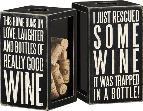 Primitives by Kathy Classic Black and White Cork Holder, 4.25 x 7.25 x 4.25-Inches, Bottle of Really Good Wine