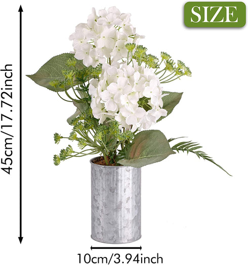 TERESA'S COLLECTIONS Artificial Hydrangea Flower with Metal Vase, Faux Plant Bouquets in Planter Pot, Farmhouse Fake Flower Arrangements for Indoor Outdoor Home Living Room Table Centerpieces Decor