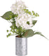 TERESA'S COLLECTIONS Artificial Hydrangea Flower with Metal Vase, Faux Plant Bouquets in Planter Pot, Farmhouse Fake Flower Arrangements for Indoor Outdoor Home Living Room Table Centerpieces Decor