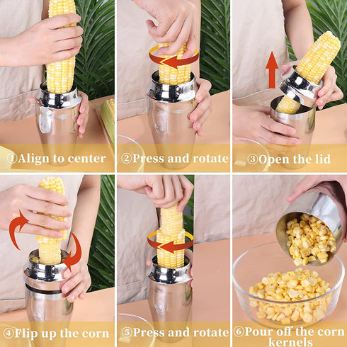 Newness Corn Stripper Peeler, Corn Cutter with Cup, 304 Stainless Steel Cob Corn Thresher Stripping Tool, Corn Cutter Off Cob Kernel Remover Slicer with Serrated Sharp Blade for Home & Kitchen