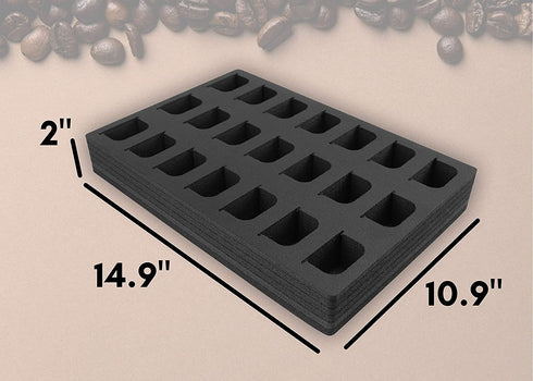 Polar Whale Coffee Espresso Capsule Drawer Organizer Tray Insert Compatible with Nespresso Vertuo VertuoLine for Kitchen Home Office Waterproof Washable Black Foam 21 Compartment 10.9 x 14.9 Inches