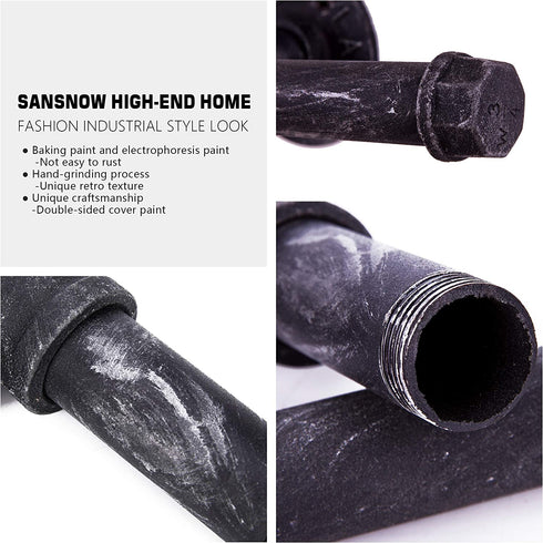 Sansnow Rustic Industrial Pipe Toilet Paper Holder, Heavy Duty DIY Style, Wall Mounted Kit, Modern Chic Electroplated Black Iron Finish, Iron
