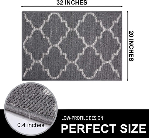 Kitinjoy Premium Indoor Door Mat, 20"x32" Non Slip Absorbent Entryway Rug, Resist Dirt Floor Mat Entrance Rug, Machine Washable Low-Profile Inside Floor Door Mat Door Rug for Entryway, Grey Trellis