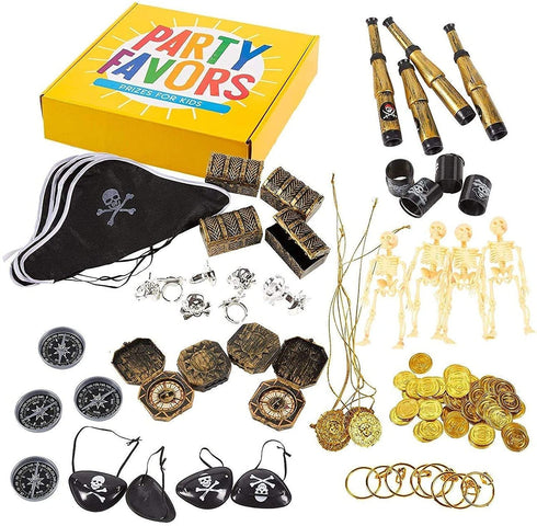 Pirate Party Favors - 100-Piece Toys & Accessories Set with Hats and Eye Patches for Kids Birthday Supplies Decorations