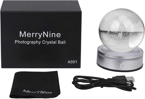 MerryNine Childlike Elk Motif Crystal Christmas Deer Ball, 80mm 3D Planets Glass Ball with LED Lamp Base for Home Decoration and Christmas Memorial Wedding Gifts