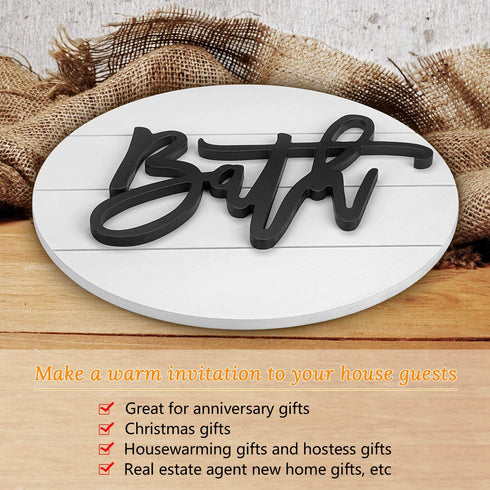 Modern Rustic 3D Bath Sign,Shiplap Farmhouse Bathroom Round Sign for Wall Hanging Decor, Handcrafted œBath? Sign Home Wooden Sign (White)