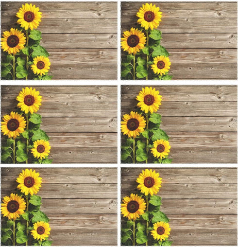 Wamika Beautiful Sunflowers Placemats Set of 6 Wood Board Florals Table Mats Spring Summer Autunm Place Mats for Kitchen Dining Decor Heat Resistant Non-Slip Washable 12 X 18 in