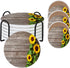 ZEREAA Sunflowers Absorbent Coasters for Drinks-Creamic Coaster with Holder, Set of 6 Wood Texture Ceramic Stone Cups Coaster with Cork Base for Coffee, Living Room Bar Office Table Decor