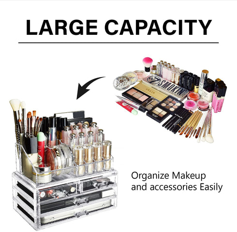 Ikee Design Clear Makeup Organizer Clear Cosmetic Storage Organizer, Makeup Organizer for Cosmetics, Jewelry, Hair Accessories, Cosmetic Display Case for Vanity, Bathroom Counter or Dresser