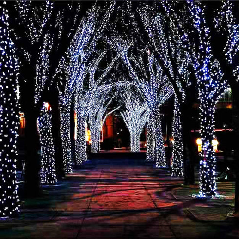 YIQU White Extra-Long 2-Pack Each 72ft 200 LED Solar String Lights Outdoor, Waterproof Green Wire 8 Lighting Modes Solar Christmas Lights for Garden Patio Tree Party Wedding Decorations (Cool White)