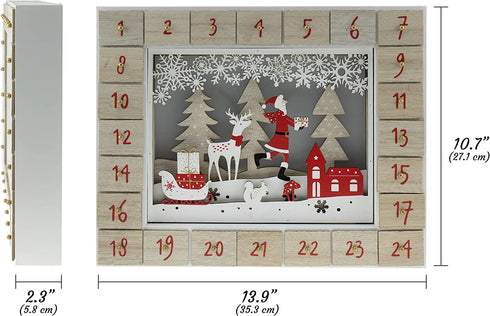 Clever Creations Wooden Christmas Advent Calendar, Countdown to Christmas, LED Holiday Decoration, Battery Operated, Red Winter Scene
