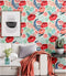 Blooming Wall Peel&Stick Red Flower Green Leaves Self-Adhesive Prepasted Wallpaper Wall Mural (Red Floral)