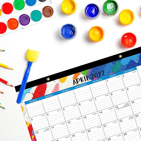 2022 Desk Calendar - 18 Monthly Desk/Wall Calendar 2-in-1,16.8" x 12", Jan. 2022 - Jun. 2023, Thick Paper with Corner Protectors, Large Ruled Blocks - Oil Painting