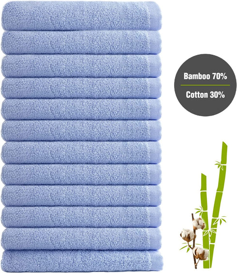 Summermia Washcloths 12 Pack 13"x13"-Bamboo Cotton Wash Clothes-Extra Absorbent, Soft Multipurpose Wash Cloth (Blue)
