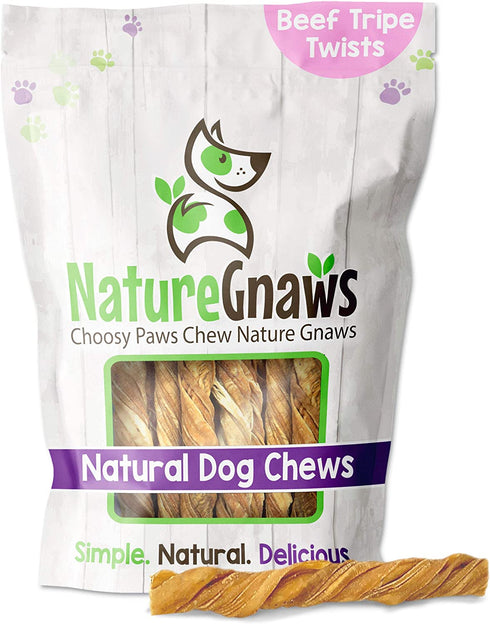 Nature Gnaws Tripe Twists for Dogs - Premium Natural Beef Sticks - Simple Single Ingredient Crunchy Dog Chew Treats - Rawhide Free