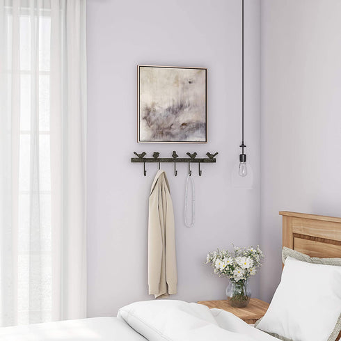 Lavish Home Decorative Birds on Ribbon Cast Iron Shabby Chic Rustic Wall Mount Hooks for Coats, Towels, Hats, Scarves, Jewelry, and More, (L) 19.25?x (W) 3.75?x (H) 6?