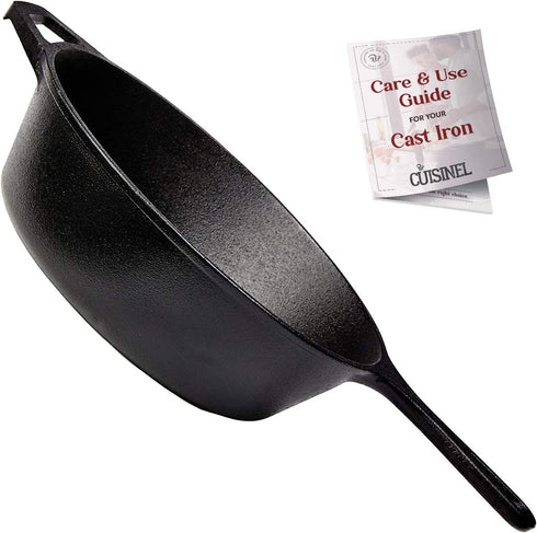 Cuisinel Cast Iron Skillet - 10"-Inch X 3"-Inch-Deep Frying Pan / 3-Quart Pot with Assist Handle - Pre-Seasoned Oven Safe Cookware - Indoor/Outdoor Use - Grill, Stovetop, BBQ, Firepit, Induction Safe