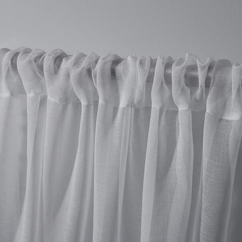 Exclusive Home Curtains Pom Pom Embellished Sheer Rod Pocket Top Curtain Panel Pair, 54x63, Winter White