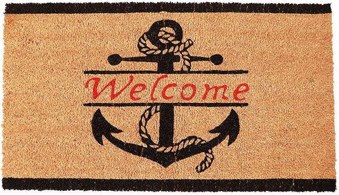 Nautical Anchor Welcome Mat for Front Door, Natural Coir Doormat (30 x 17 in)