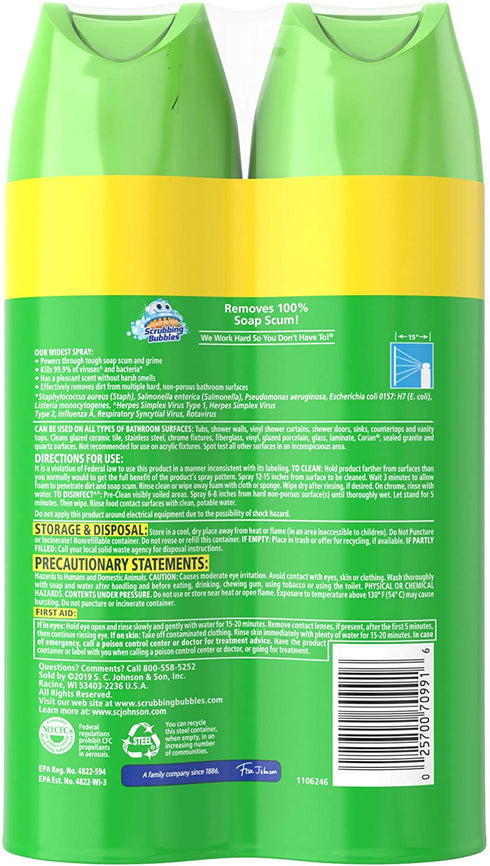 Scrubbing Bubbles Mega Shower Foamer Aerosol, Tough Foaming Bathroom, Tile, Bathtub and Disinfectant Shower Cleaner (1 Aerosol Spray), Rainshower Scent, 20 oz (Pack of 2)