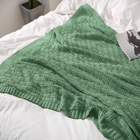 TREELY 100% Cotton Knitted Throw Blanket Couch Cover Blanket(50 x 60 Inches, Sage Green)