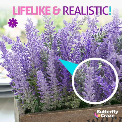 Butterfly Craze Artificial Lavender Plants in White Box Pots (Set of Two) Rustic Home Decor and Beautiful Lifelike Faux Silk Flower Arrangements for Kitchen, Office, Weddings & Beyond - White Boxes