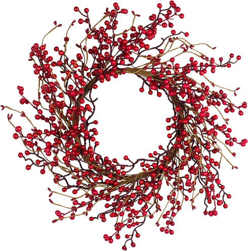 18 inches Christmas Wreath Winter Wreath for Front Door Red Berry Wreath for Wall and Window Decorations