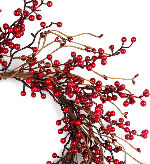 18 inches Christmas Wreath Winter Wreath for Front Door Red Berry Wreath for Wall and Window Decorations