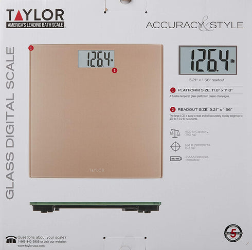 Taylor Precision Products Digital 400 lb Capacity Bathroom Scale, Champagne