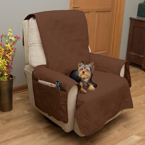 Pet Protector Furniture Covers - 100% Waterproof Recliner Chair Cover for Dogs or Cats Storage Pockets and Non-Slip Straps by PETMAKER (Brown)