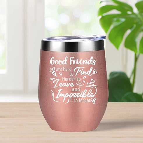 Pinata Good Friend Wine Tumbler Cup Rose Gold Capacity 12oz, Best Friend Birthday Gifts for Women, Friend, BFF, Female, Funny Christmas, New Year, Birthday Friend Gift Ideas