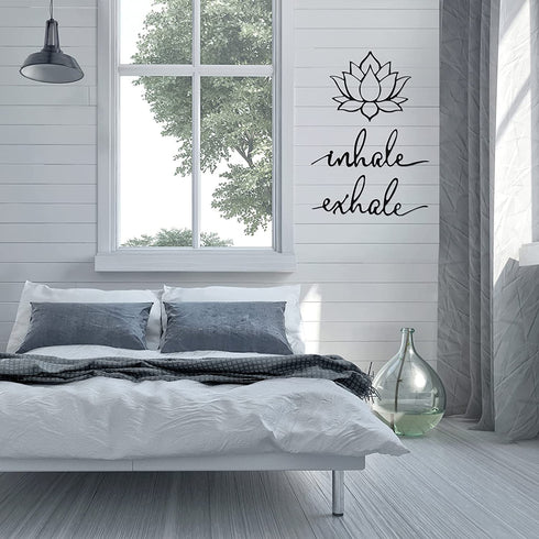 3 Pieces Inhale Exhale Wall Art Lotus Flower Wall Art Yoga Zen Sign Decorative Black Flower Sculpture Meditation Decoration Spiritual Decor for Living Room Bedroom Yoga Decor (Metal)