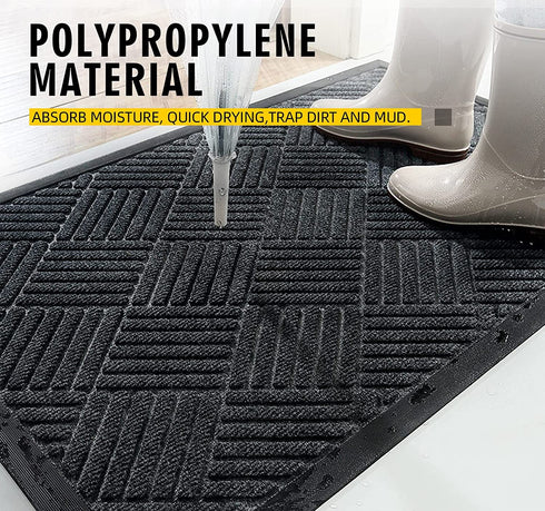 HAOJIAO Front Door Mats Outdoor , 17 x 29 Heavy Duty Rubber Non Slip Indoor Doormat, Durable Low Profile Welcome Mat Dirt Resistant Floor Rug for Entryway Patio Christmas, Grey