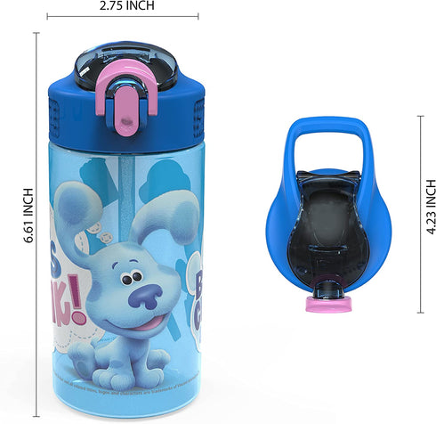 Zak Designs Blue's Clues Kids Water Bottle with Spout Cover and Built-In Carrying Loop, Made of Durable Plastic, Leak-Proof Water Bottle Design for Travel (16 oz, Pack of 2)