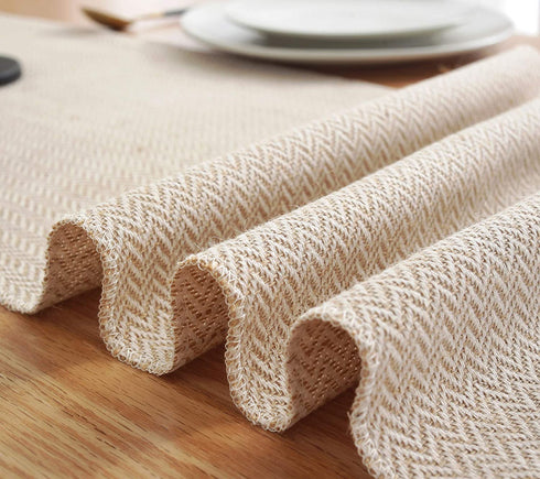 Wracra Farmhouse Style Cotton Linen Table Runner 13 x 108 inch Farmhouse Decor Burlap Table Runner, Jute Rustic Woven Table Decor Holiday Parties and Dresser Decor (Wave)