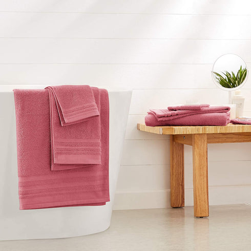 Amazon Basics Cosmetic Friendly Towel Set - 8-Piece Set, Raspberry Parade